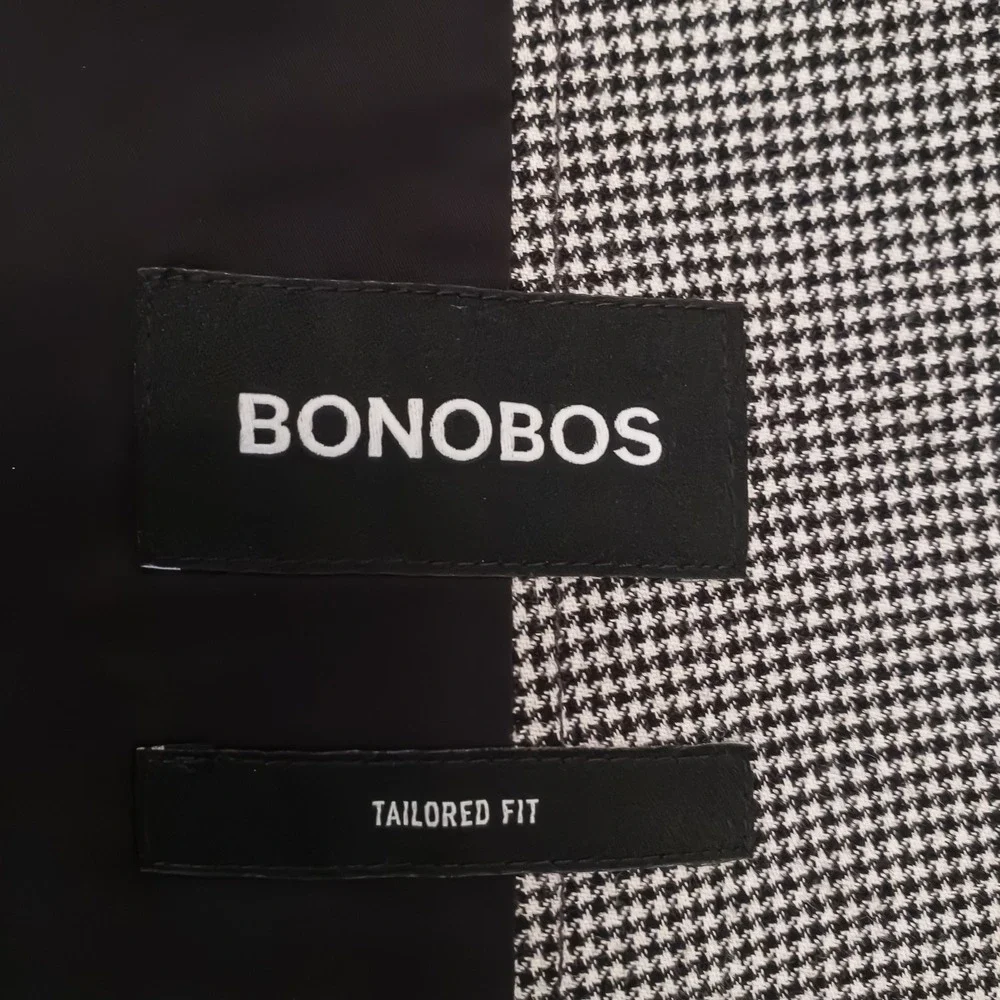 Bonobos x Marzotto Mens 40S Unstructured Grey Houndstooth Tailored Italian Wool